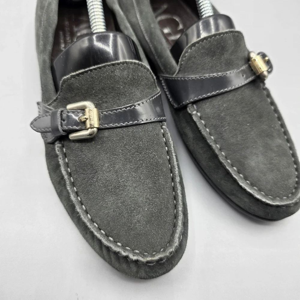 AGL Loafers Womens 36.5 Gray Leather Buckle‎ Moccasin Driving Shoes Flats